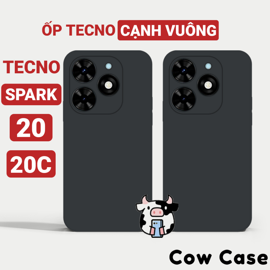Ốp lưng Tecno Spark 20, 20C cạnh vuông Cowcase | Vỏ điện thoại Techno bảo vệ camera toàn diện TRON