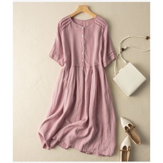 Đầm nữ qua đầu gối màu hồng lịch sự, kín đáo csd197