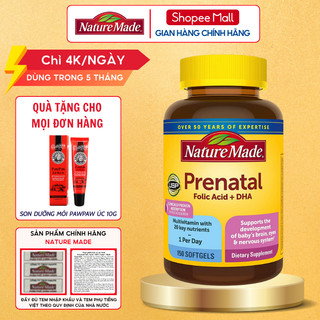 Vitamin tổng hợp bầu Nature Made Prenatal Folic Acid + DHA giúp phòng chống dị tật và phát triển hệ thần kinh thai nhi