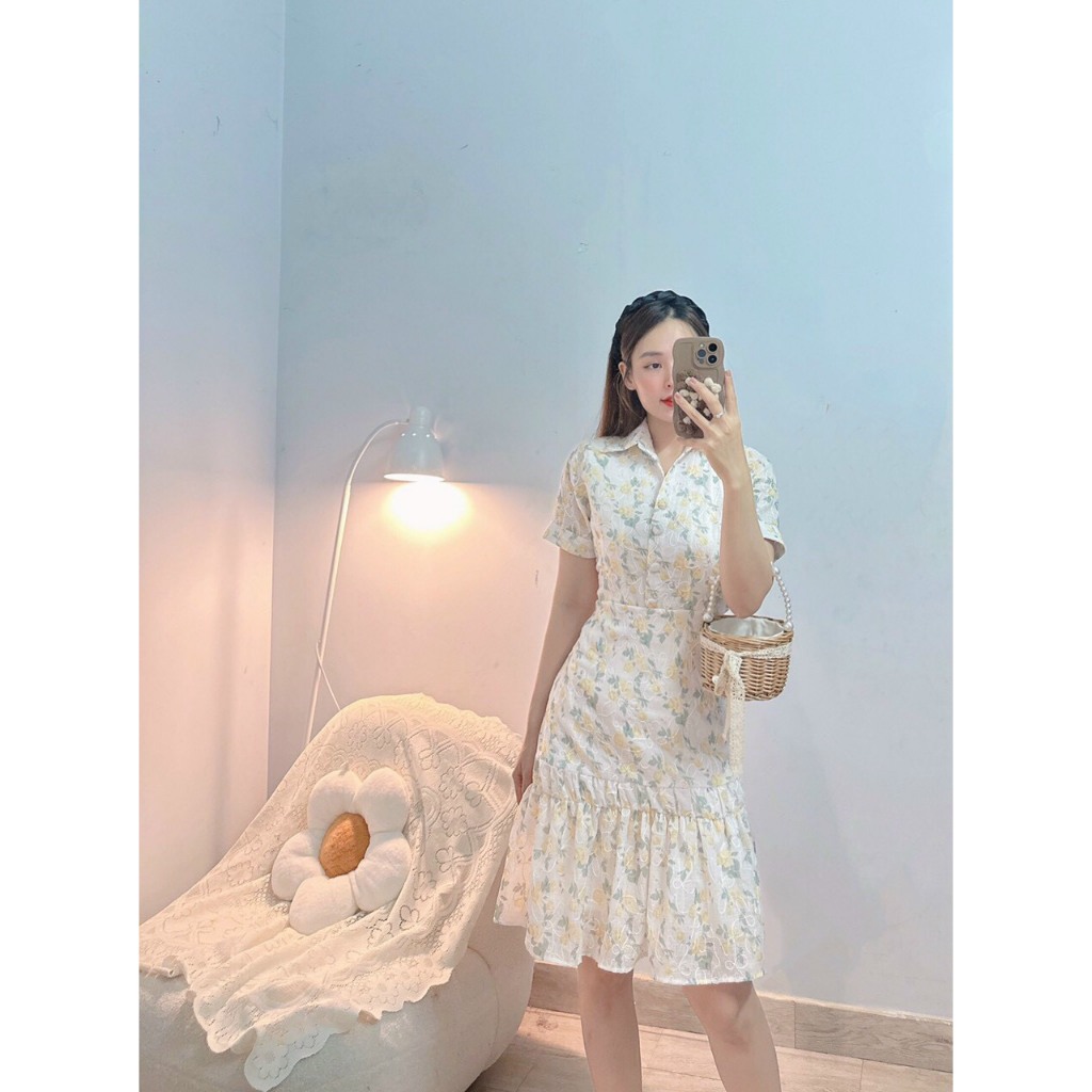 ĐẦM BÔNG NHÍ PHỐI CỔ SƠ MI TAY NGẮN