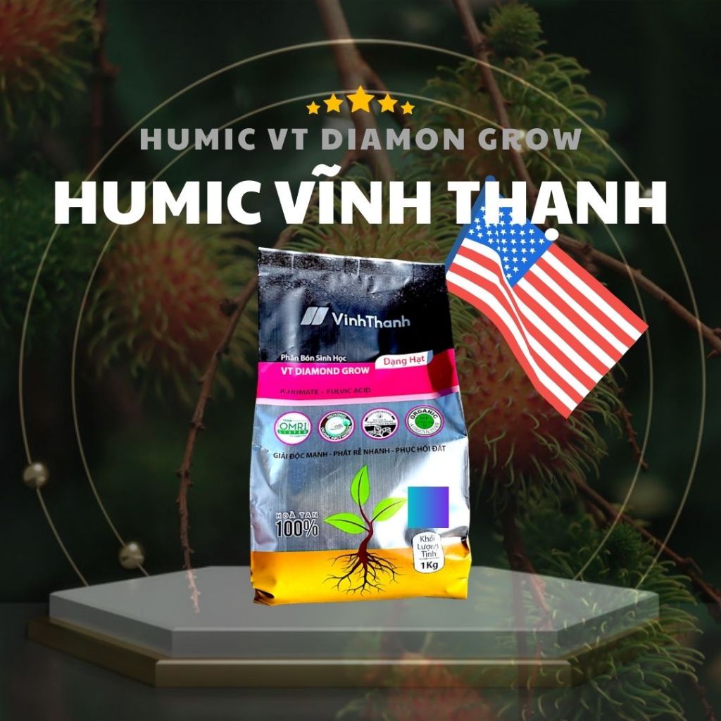 phân hữu cơ humic mỹ, kích rễ humic, phân bón rễ, ra rễ cực mạnh, gói 1kg axit humic vt growth