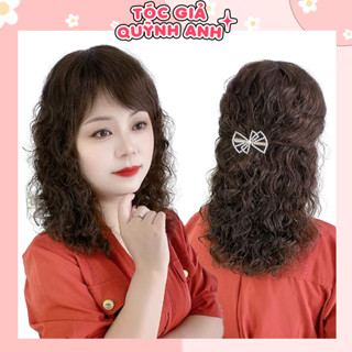 Tóc giả nữ trung niên nguyên đầu ngắn xoăn QATN25, tặng lưới chụp