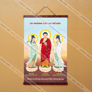 Tranh Văn Thù Sư Lợi Bồ Tát nẹp gỗ 40x60cm bằng vải phủ bóng cao cấp dày dặn