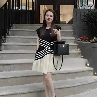 Đầm Váy Nữ Cổ Tròn Phối Viền Ruy Băng Phối Dây Viền - Chất Cotton Họa Tiết Váy Xòe Tôn Dáng Trẻ Trung ( Đầm Viền)