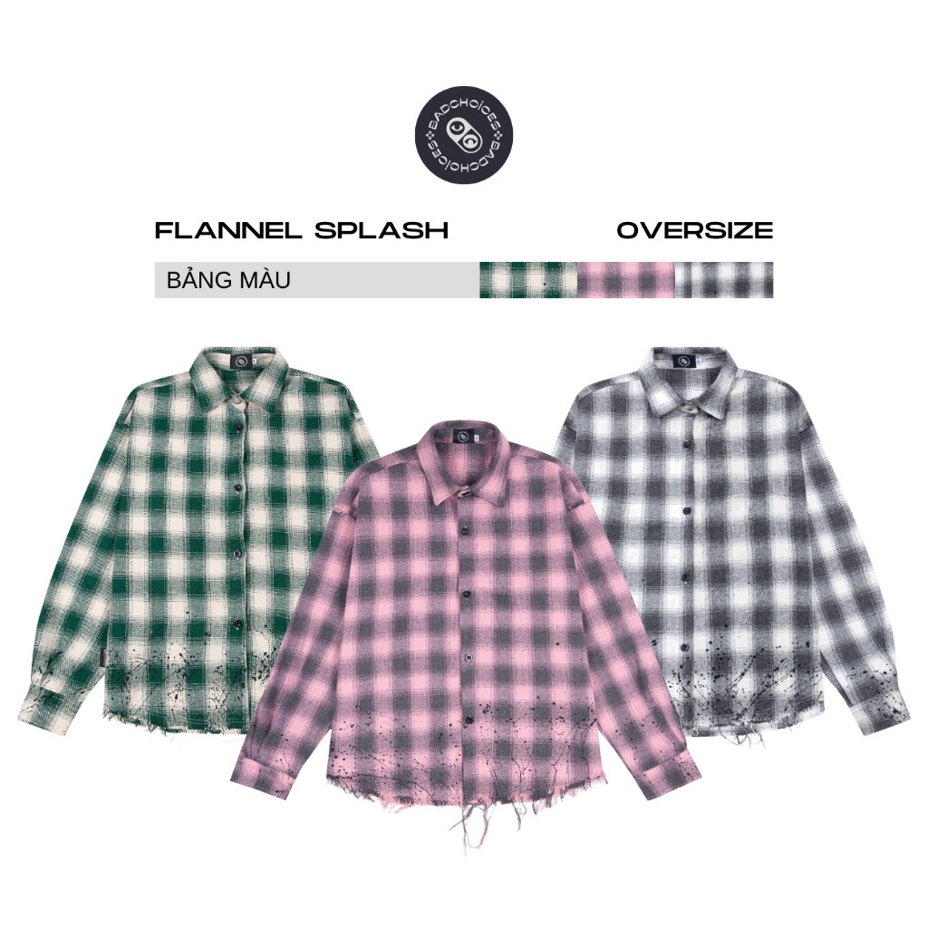 Bad Choices | Áo sơ mi Flannel paint SPLASH tay dài Streetwear form Oversize