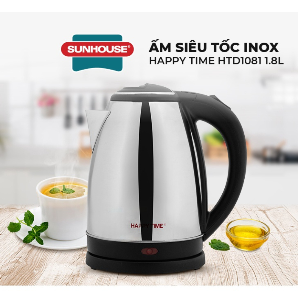 Ấm siêu tốc Inox 1.8L SUNHOUSE Happy Time HTD1081