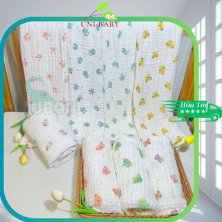 Khăn tắm cho bé vải xô 6 lớp Jubon thấm hút tốt size lớn 110 x105 cm họa tiết xinh xắn Uni Baby