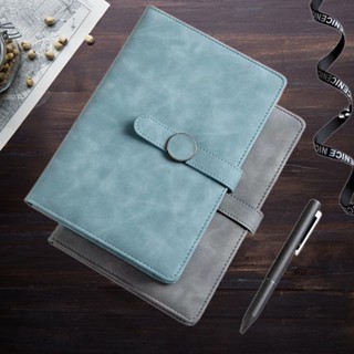 Sổ ghi chép công việc bìa da PU cứng cáp trang trọng sổ kẻ ngang A5 chất giấy Dowling màu be nút khóa khoen tròn