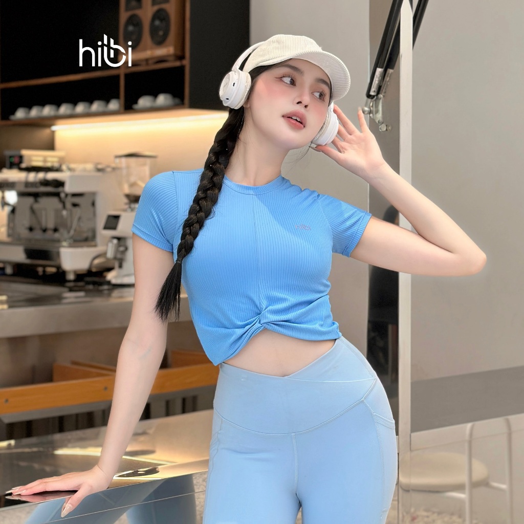 Áo croptop tay ngắn tập Yoga Gym Hibi Sports CR816, kiểu xoắn nơ, kèm mút ngực