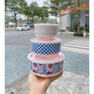 Set 3 tô sứ nắp nhựa hút chân không Thái Lan dùng được lò vi sóng giao ngẫu nhiên