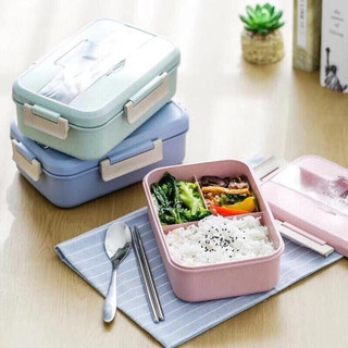 ⚡HOT⚡ HỘP CƠM LÚA MẠCH 3 NGĂN KÈM ĐŨA THÌA INOX CAO CẤP KHÔNG ĐỘC HẠI SỨC KHỎE Tiện Lợi Linh Hoạt, Đa Năng