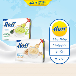 Combo 2 Cháo sữa Hoff ăn dặm bổ sung chất xơ cải thiện hệ tiêu hóa hỗ trợ tăng chiều cao, 2 lốc (12 hộp x 55g)