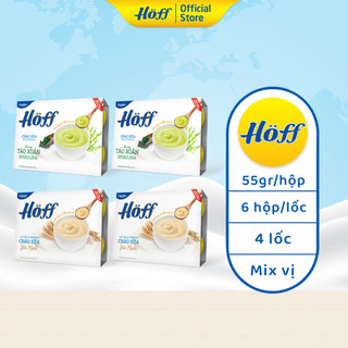 Combo 4 Cháo sữa Hoff ăn dặm bổ sung chất xơ cải thiện hệ tiêu hóa hỗ trợ tăng chiều cao, 4 lốc (24 hộp x 55g)