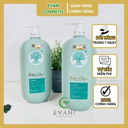 Cặp Dầu Gội Xả Biotin Collagen Voudioty Xanh Dương 1000ml 2024. Ngăn Gàu Phục Hồi Tóc Khô Xơ Hư Tổn I Chính hãng EVANI