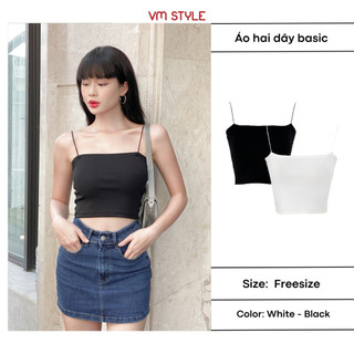 Áo thun 2 dây VMSTYLE croptop trơn dây cọng bún (không có mút) basic thời trang đi chơi ATU00137