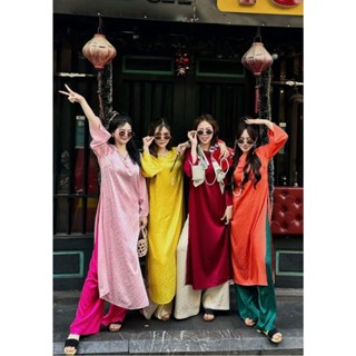 Áo dài cách tân lụa Gấm dám suông mã mới nhất- hot trend 2025