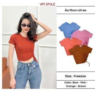 Áo thun croptop nữ VMSTYLE tay ngắn cổ tròn rút dây bên nhiều màu basic thời trang mùa hè ATU00045