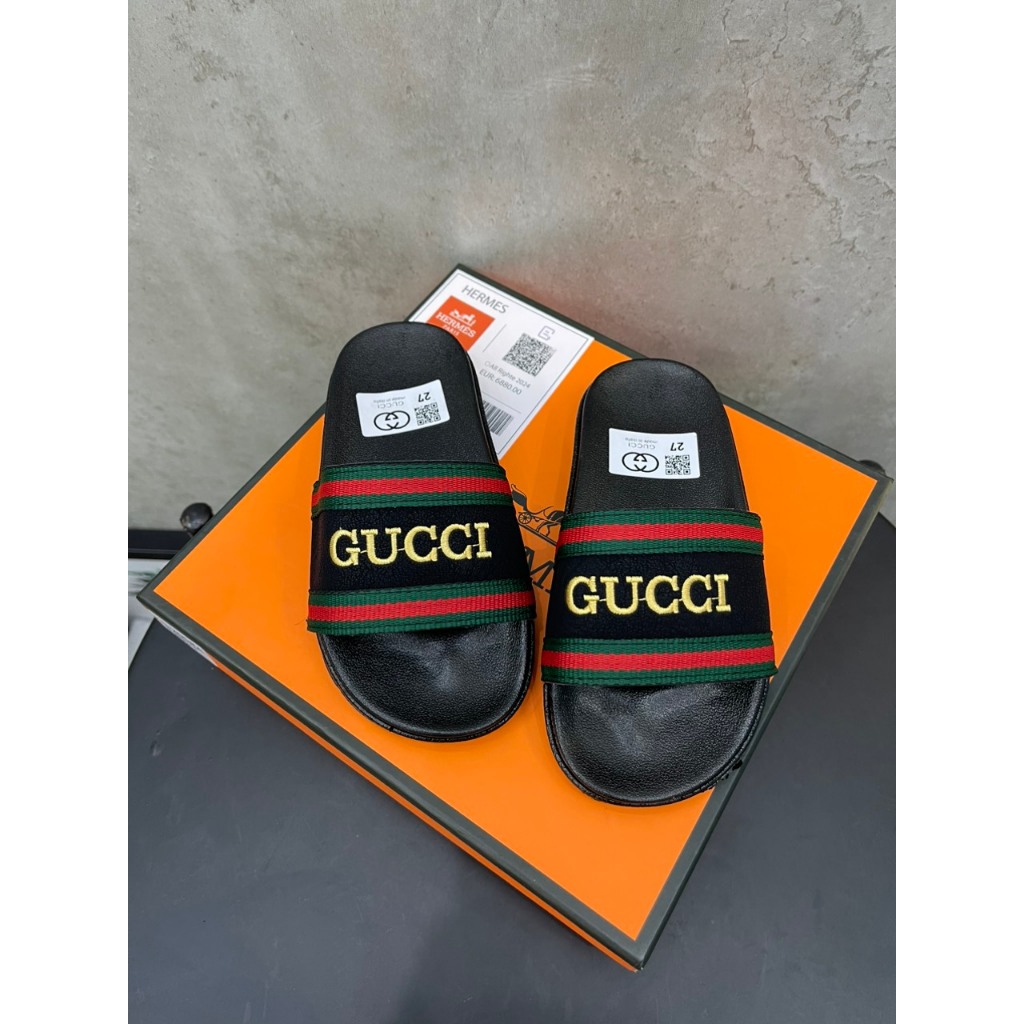 DÉP LÊ CHO BÉ DÉP QUAI NGANG GUCCI VIỀN ĐỎ CHỮ TO