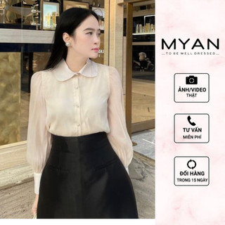 Áo sơ mi tơ cổ sen bo tay thiết kế thanh lịch điệu đà myan design avn032403