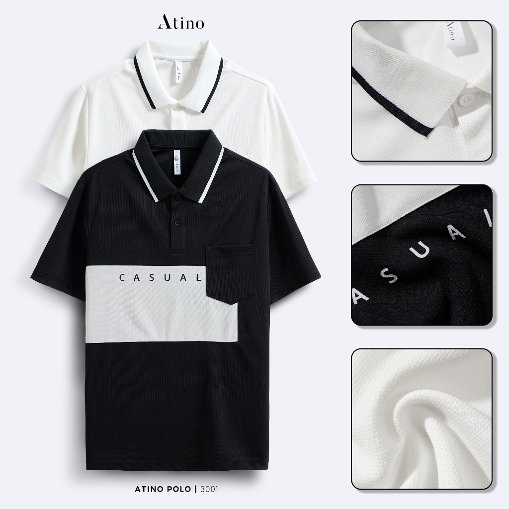 Áo Polo Nam Phối CASUAL ATINO viền cổ thanh lịch vải cá sấu Cotton cao cấp thoáng mát chuẩn form PL2.3077