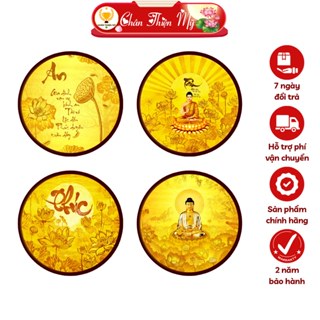 Đèn Thờ Hào Quang Phật Tranh Trúc Chỉ Tròn CHÂN THIỆN MỸ, Trang Trí Bàn Thờ, Hào Quang Trúc Chỉ Hoa Sen CTC-HQ-02