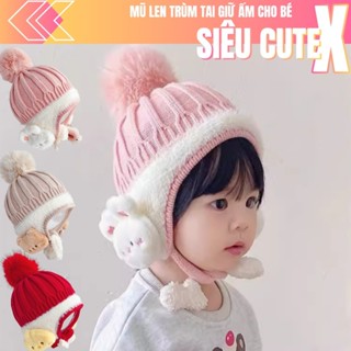 Mũ Len Khăn Len Giữ Ấm Mùa Đông Trùm Tai Siêu Dễ Thương  Cho Bé Trai Và Gái