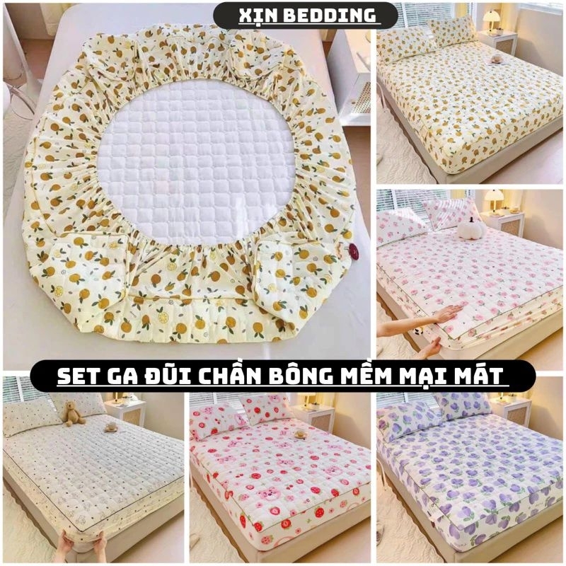 Bộ ga gối đũi xơ đậu nành trần bông, bộ 3 món, 4 món ga gối trần bông đũi mềm mát thoáng khí 1m6, 1m