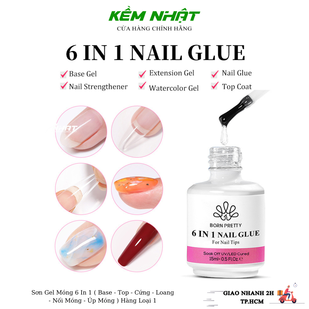 BORN PRETTY 6 Trong 1 Gel 15ml Gel Dán Nối Dài Móng Tay Base Gel Top Sơn Gel Móng Tay Sơn Gel