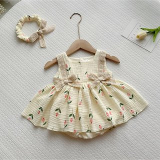 Đồ Liền Thân Body Váy Hoa Tulip Hồng Phối Ren Kem Chất Xô Mềm 3-12 Kg,Đồ Cho Bé Gái Đầy Tháng Thôi Nôi Sinh Nhật