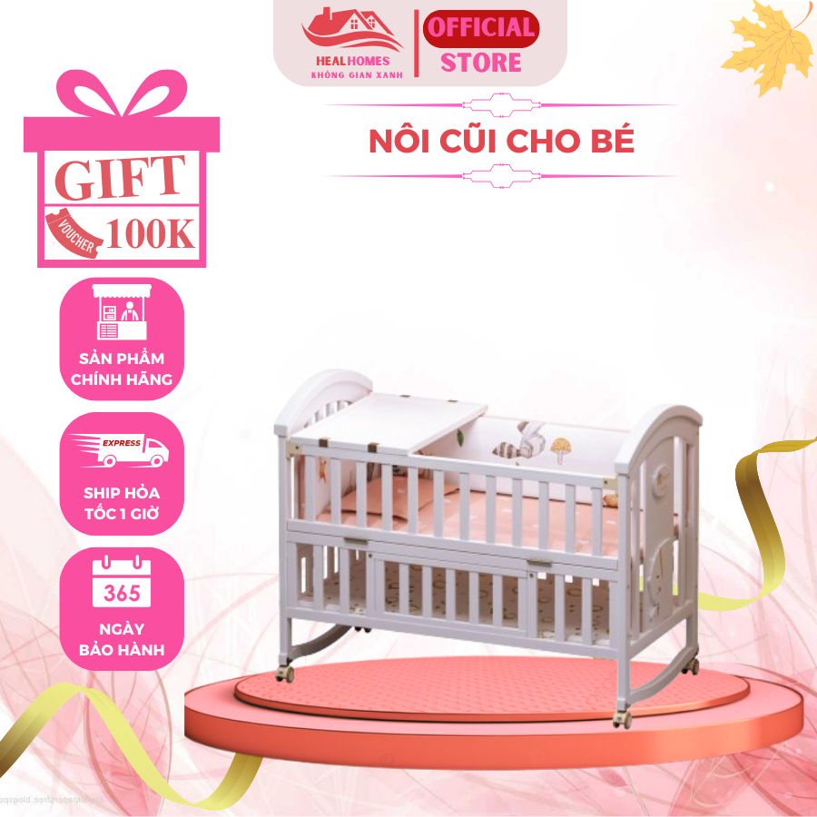 Nôi cũi cho em bé HealHomes, Nôi cũi 2 tầng màu trắng đa năng 6 chế độ tiện lợi cho mẹ & bé