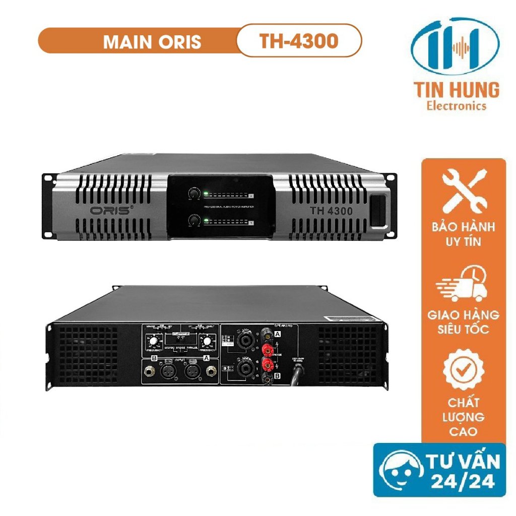 Main công suất 40 sò Oris TH-4300 chính hãng, Cục đẩy công suất 2 kênh mỗi kênh 2000W bảo hành 12 tháng Oris Profesional