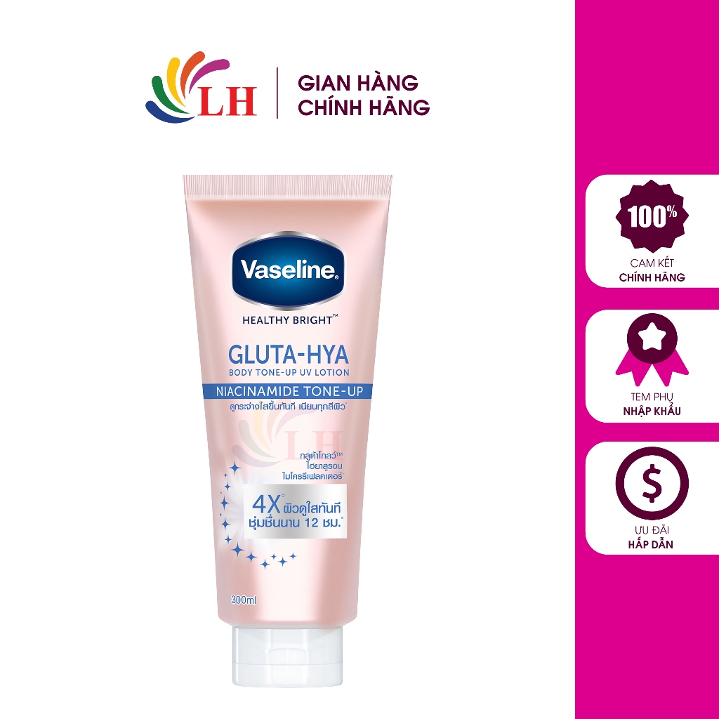 Sữa dưỡng thể Vaseline Gluta-Hya Body Tone-Up UV Lotion Niacinamide Tone-Up giúp nâng tông tức thì (300ml)