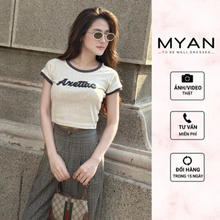 MYAN DESIGN Áo Thun Baby Tee Chữ Axettac Co Dãn Ôm Body Cổ Tròn Tay Ngắn Phong Cách Nhẹ Nhàng A032409