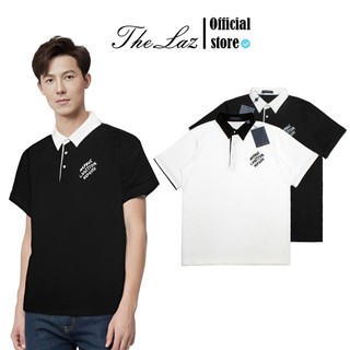 Áo polo lờ vê thêu chữ phối tay áo thời trang nam nữ unisex, vải cá sấu cotton dày mịn 100%