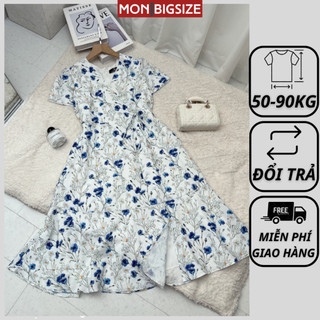 Váy bigsize nữ đầm dự tiệc đi chơi kiểu cổ tim cột eo vải voan mềm mịn MON big size 50 - 90kg