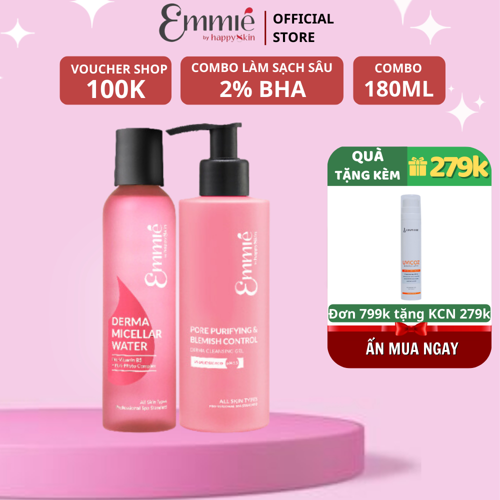 Combo làm sạch sâu Nước tẩy trang Pro Vitamin B5 và Gel rửa mặt Emmié By HappySkin