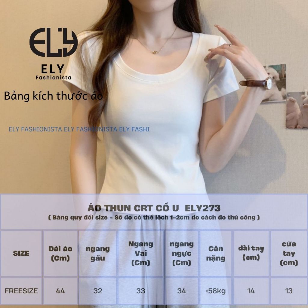 Áo phông nữ ELY cổ tròn sâu cộc tay form đẹp thun trơn co giãn tốt thời trang phong cách ELY273. | BigBuy360 - bigbuy360.vn