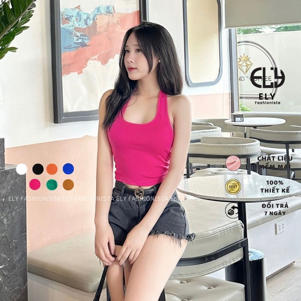 Áo croptop nữ ôm kiểu dáng bra cổ yếm ba lỗ hở lưng hàng đẹp 2 lớp vải cotton borip 4 chiều tập yoga EL274 | BigBuy360 - bigbuy360.vn