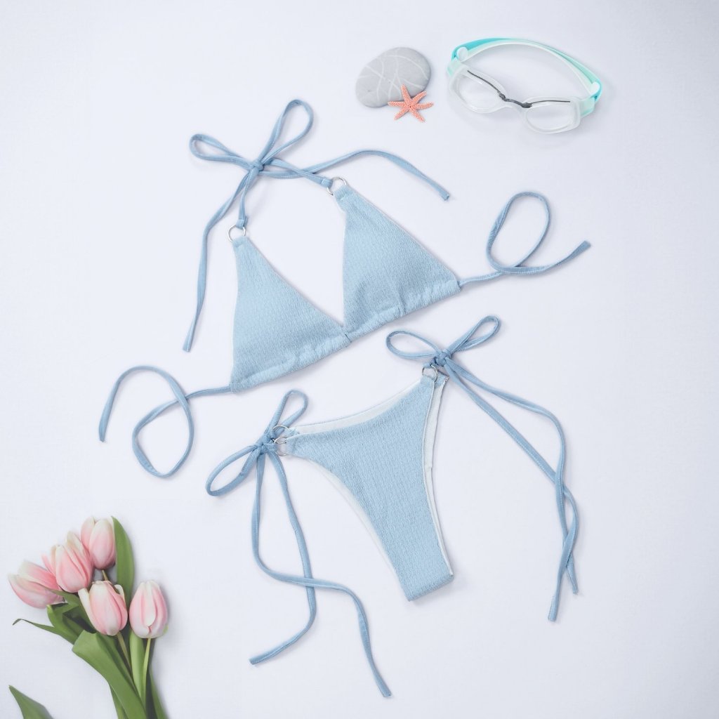 [HÀ NỘI] Combo Bikini 3 chi tiết: set 2 mảnh phối khoen chất xốp nhăn sang chảnh kèm khăn quấn voan tơ sz 40x150cm | BigBuy360 - bigbuy360.vn