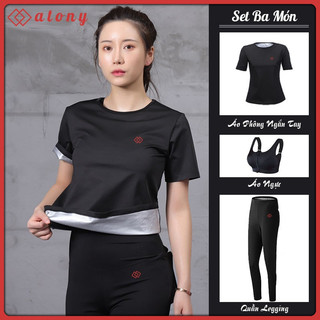 Bộ Quần Áo Sinh Nhiệt Tan Mỡ Bụng ATONY, Tráng Nano Bạc - Set 3: Áo Phông Ngắn Tay + Áo Ngực + Quần