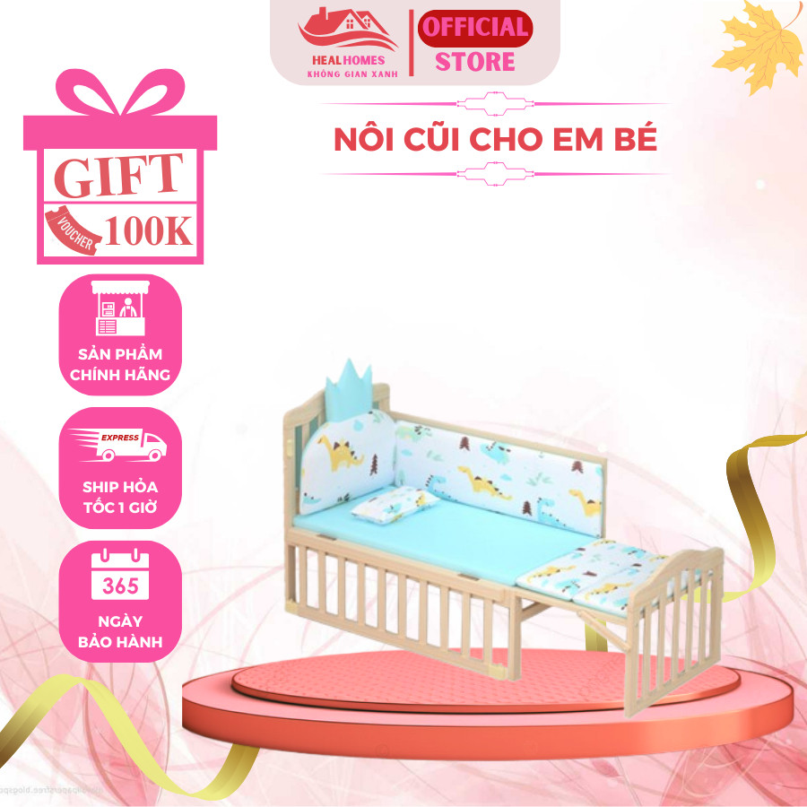 Nôi cũi cho em bé HealHomes, Nôi cũi đa năng 6 chế độ tiện lợi cho mẹ&bé, sử dụng từ 0 đến 12 tuổi tặng kèm bộ quây cũi