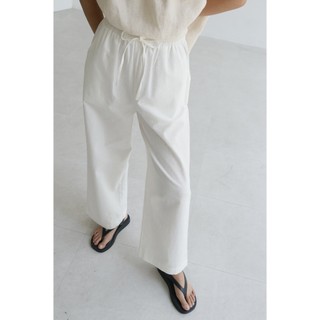 Chicka Chicka - Quần suông linen màu trắng lưng chun