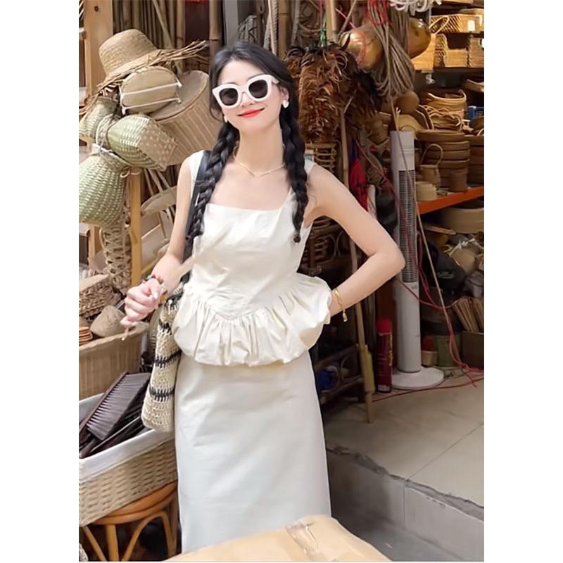 [S2.719] Set Áo Be Peplum Mix Chân Váy Midi Dáng Dài Hàng 2 Lớp Dày Dặn | BigBuy360 - bigbuy360.vn