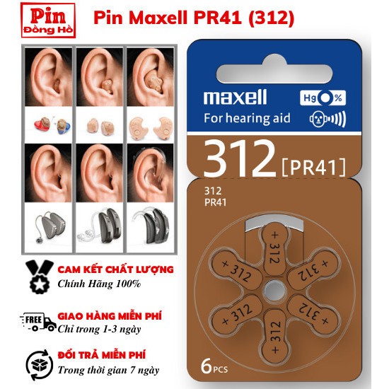 Pin máy trợ thính Maxell PR41 ( pin 312 ) / PR44 ( pin 675 ) / PR48 ( Pin 13 ) / PR536 ( Pin 10 ) 1,45V Hàng chính hãng.