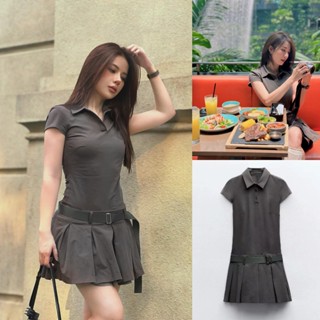 Đầm Zara Đầm mini váy mini  polo xếp ly kèm đai Zara xuất V097