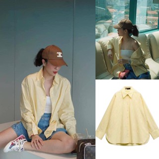 Áo sơ mi Zara áo sơ mi kẻ vàng oversize Zara xuất A304