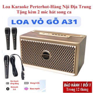 Loa Karaoke Bluetooth Peterhot A31 Vỏ Gỗ (tặng kèm 2 mic dây hát song ca), Loa Nghe Nhạc Hát Kara ( Hàng Nội Địa Trung )