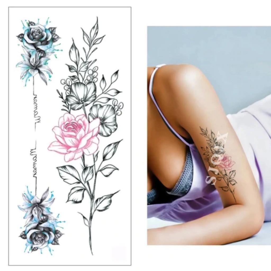 [Đọc kỹ mô tả] Hình dán tạm thời hoa hồng, hoa chữ Tl219 9x19, xăm tatoo lên hình ngay, không chống 