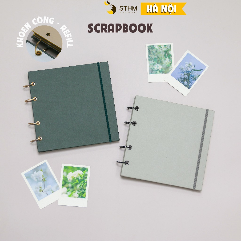 - Sổ dán ảnh Scrapbook khoen còng có thể refill thêm giấy - Giấy mỹ thuật xịn 250gsm