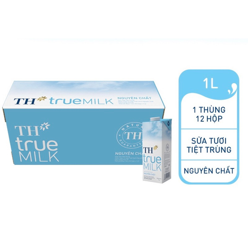 [hỏa tốc] thùng 12 hộp sữa tươi TH true milk nguyên chất 1 Lít